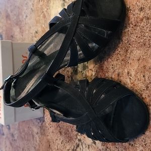 Black Cloth Heeled Sandals